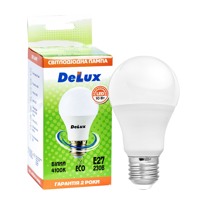 Лампа світлодіодна Delux A60, 10Вт, E27, 4100К (4823085809285)